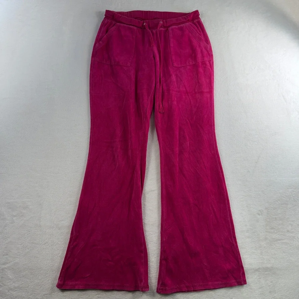 VTG Y2K Mossimo S Small Velour Pants Pink Flare Leg Low Rise Drawstring Hip Hop - Picture 3 of 14
